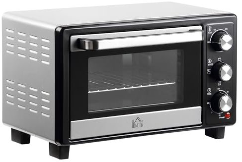 HOMCOM Mini Oven, 16L Countertop Electric Grill, Toaster Oven with Adjustable Temperature, 60 Min Timer, Crumb Tray, Baking Tray, Wire Rack, Tray Handle, 1400W, Silver
