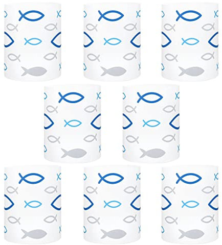 Naler 8 x Windlichter Fisch Lichthülle Teelicht-Hülle für Teelichter Taufe Kommunion Konfirmation Firmung Party Deko Tischdeko, Ø 8 cm x 10 cm