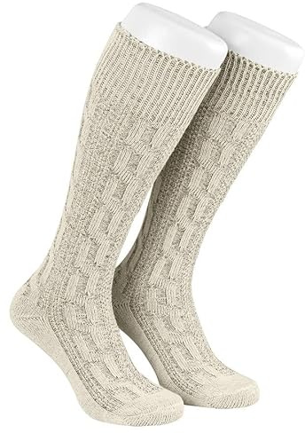 TR Martha Calcetines largos para hombre, para traje regional, hasta la rodilla, medias para pantalones de cuero, 1 par, trenza jaspeada, talla 40-47, beige, 45