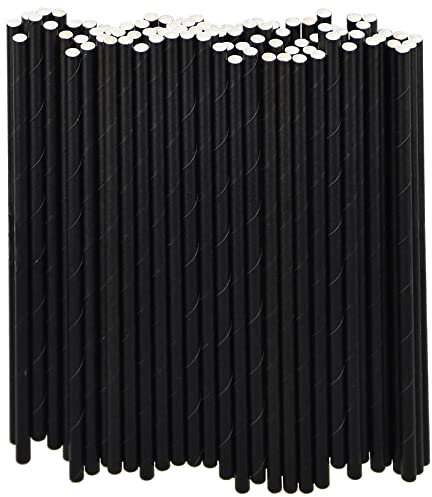 1000 Pièces Pailles en Papier Noir, 19,7x0,6cm - Paquet en Vrac pour Cocktail, Bars et Restarants