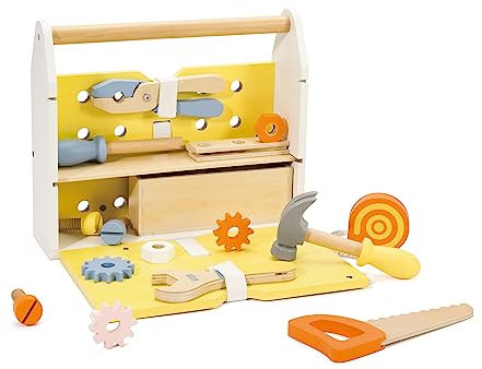 Classic World Werkzeugkasten | Holzspielzeug aus 27 Teile | Kinderwerkzeug für Jungen und Mädchen | Lernspielzeug für Kinder ab 3 Jahren