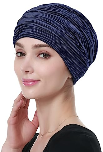 Alnorm Chapeau de Chimio pour Femmes Turban à Volants Casquette Noble Gatsby Marine foncé
