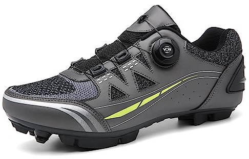 PENXZT MTB Fahrradschuh Herren Damen Mountainbike Schuhe kompatibel mit SPD 2 Schrauben mit Cleats atmungsaktiv widerstandsfähig Radschuhe Schuh,Grau,46 EU