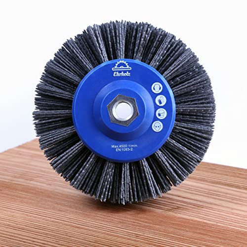 EHRHOLZ® Spazzola abrasiva per smerigliatrice angolare, diametro 140 mm, spazzola rotonda, spazzola strutturante, qualità professionale per legno e metallo (numero di particelle abrasive: 80, nylon)