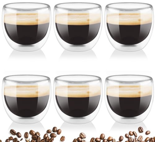 Mezzar Tazas de Café de Cristal, 80ML Vasos de Doble Pared, Transparente Vasos de borosilicato para Café Espresso Bebidas Frías y Calientes Para Leche Té Latte Macchiato y Más (80ML)