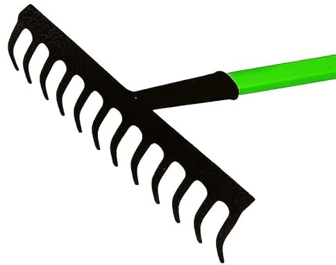 KKTECH Garden Rake, Rake for Gardening | Leaf Tool, Heavy Duty Garden Rake, Grass Tool for Lawn + Carbon Fibre Soil Rake Lightweight Durable 12-Tine Metal Head 130x32x9cm