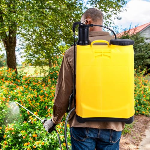 Ryggsäck ryggsäck tryckspruta 16L kapacitet - 16L enrörsspruta bekämpningsmedel, vatten/ogräsmedel/gödselmedel (gul)