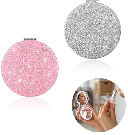 2 Pezzi Specchio pieghevole rotondo per il trucco Specchio per il trucco professionale bifacciale Specchio con superficie,Specchietto portatile,Specchietto borsa,Specchio trucco ingranditore