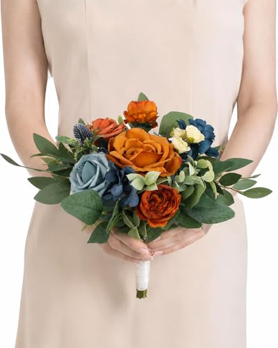 Rinlong Navy Terracotta Bridesmaid Bouquet, Fall Wedding Bouquets