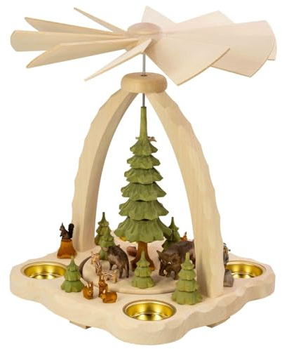 Seiffener Volkskunst Sten Heydenreich Erzgebirge Pyramid for Tea Lights and Pyramid Candles Christmas Pyramid 27 cm with Wild Boar Red Coloured
