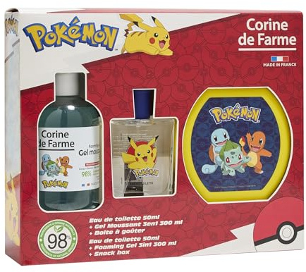 Corine de Farme - Coffret Pokemon Enfant - Eau de Toilette 50ml Pomme Gourmande + Gel Moussant 3 en 1, Cheveux & Bain - 93% Ingrédients Naturels
