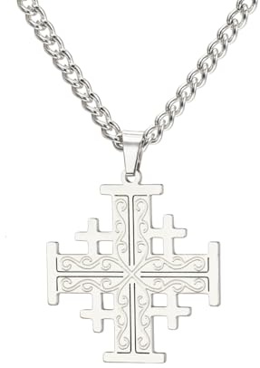 EUEAVAN Jerusalem Crusaders korshalsband korsåkare riddare templar kors hänge medaljong skiva grekiska religiösa smycken bön uttalande dop gåva kvinnor män