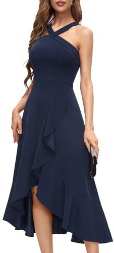 Bbonlinedress - Abiti da sera eleganti per matrimonio, abito festivo da donna, abito con scollo a collo, abito da cocktail, maxi, abito da festa, blu navy, XL