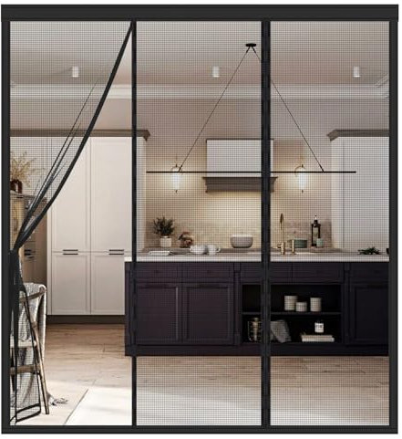 Double Opening Magnetic Screen, Heavy Duty Fly Door Screen Mesh 120(40/40/40) x230cm Fly Screens Doors Nets Patio Curtain Insect Mesh for Keeping Out Flies & Bug, Automatically Closes (Black)
