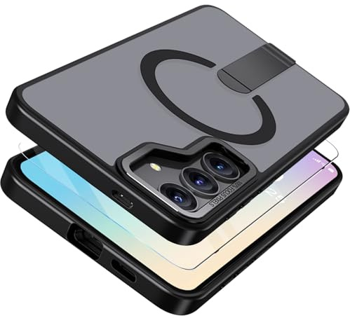 Giyer Handyhülle für Samsung Galaxy S24/S25 Hülle mit Schutzfolie, Magnetisch Ständer Schutzhülle Durchscheinende Matt Hart Rückseite Stoßfest Case für Samsung S24/S25 5G Cover (Schwarz)