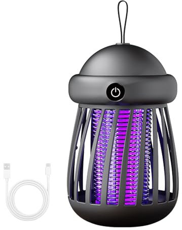 Bug Zapper, Electric Fly Killer, Rechargeable 2 in 1 Killer with Ultraviolet Lamp and Lighting Lamp, 360° Attract Insect Fly Zapper for Indoor Outdoor, Home, Bedroom, Camping (Grey)