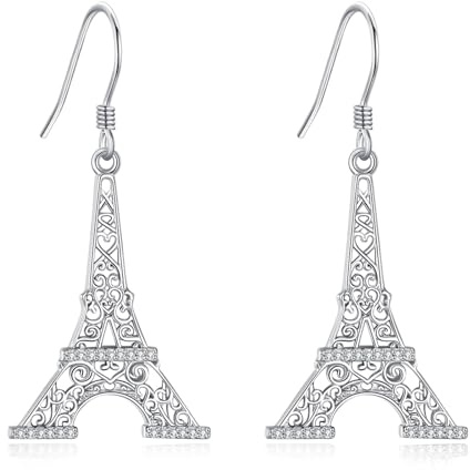 DAYLINLOVE Boucles d'oreilles tour Eiffel en argent sterling 925 - Motif Tour Eiffel - Cadeau de Noël pour femme