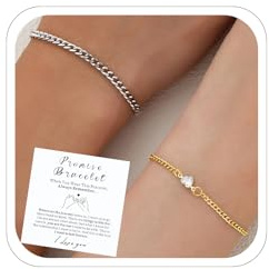Couples Bracelets Gold and Silver Bracelet Matching Bracelets for Couples Boyfriend Gifts Relationship Jewelry Best Friend Accessorie Gold and Silver Cuban Chain Cute Heart Cubic Zirconia Bracelet