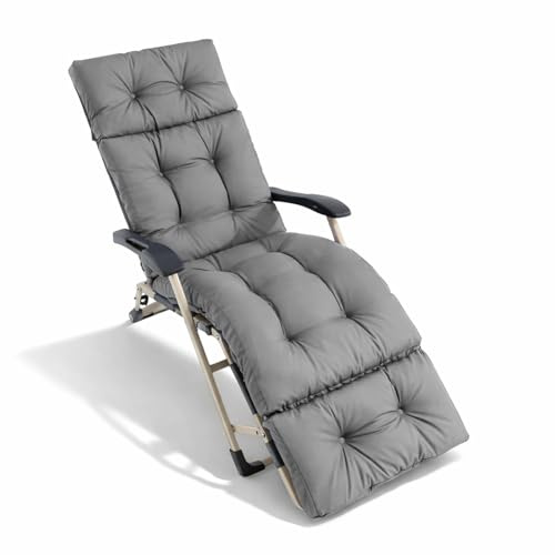 Cuscino per lettino prendisole, 190 x 54 cm, con fondo antiscivolo, comodo cuscino per sdraio con cappuccio e nastri di fissaggio, spesso cuscino imbottito per giardino, balcone, terrazza (grigio)