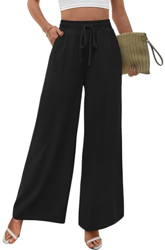 Adigaber Pantaloni Donna Vita Alta Pantaloni a Gamba Larga con Coulisse Regolabile e Tasche Pantaloni Palazzo Eleganti e Morbidi