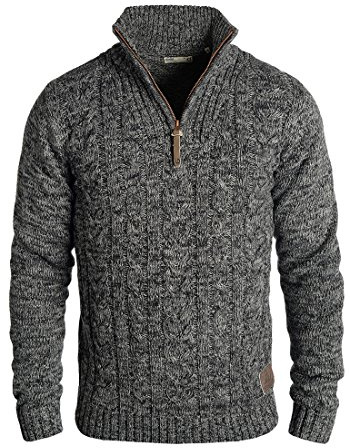 !Solid SDPankraz Herren Strickpullover Troyer Grobstrick Pullover mit Zopfstrickmuster Reißverschluss 100% Baumwolle Regular fit, Größe:XL, Farbe:Black (9000)
