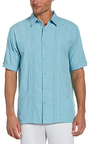 Cubavera Camicia da Uomo in Chambray con nervature, a Maniche Corte, abbottonata (Taglia S - 4X Big & Tall), Delphinium Blu, M