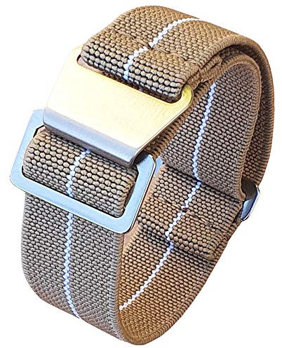 Max French Marine Nationale Elastic Nylon Navy Divers Parachute Watch Straps 20mm 22mm Military Bands (20mm, Khaki/White)