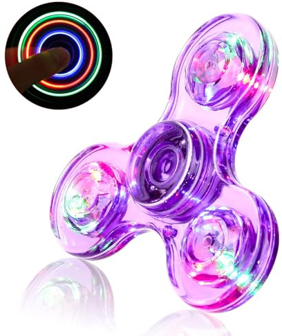 SCIONE Fidget Spinner LED Crystal Hand Spinner Luminoso Juguete Sensorial Fidget Toys Anti Estrés TDAH para Niños Adultos Halloween Navidad Púrpura