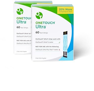 OneTouch Ultra Test Strips - 120 Count - Diabetic Test Strips for Blood Glucose Meter & Daily Blood Sugar Levels - 60 Count/Pack (2 Pack)