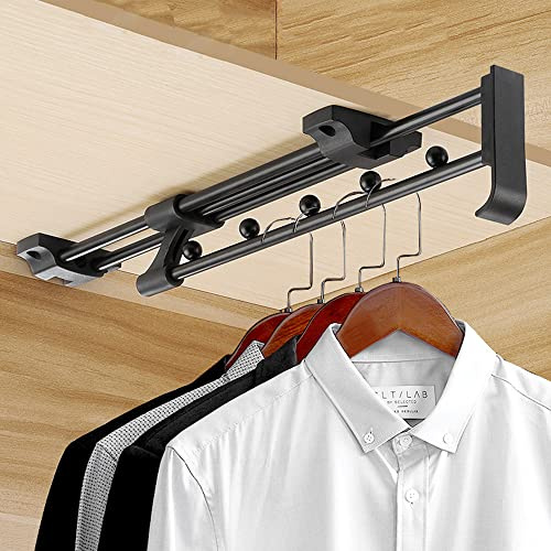 Heavy Duty Extendable Pull Out Closet Rod - Sliding Wardrobe Closet Rod for Increased Storage Space - Hanging Rod Ideal for Clothes, Towels and More - Neat Closet Storage (12.2 inch)