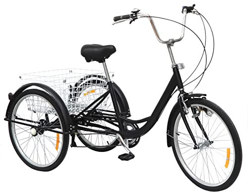 NadineDutol 24 6-Gang-Dreirad für Erwachsene, Senioren-Einkaufs-Lastenrad, Freizeit-Cruiser mit Einkaufskorb und Rückenlehne, geeignet für Männer und Frauen (Schwarz)