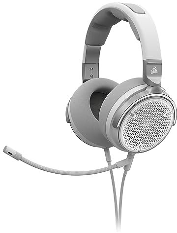 Corsair Virtuoso Pro Casque de Jeu Ouvert Filaire - Microphone Unidirectionnel Détachable - Conducteurs en Graphène de 50 mm - Réponse en Fréquence 20Hz-40 kHz - Blanc