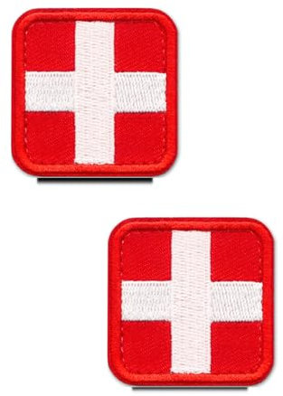 2 Stück Medizinischer Kreuz Weiß Moral Bestickter Aufnäher- Taktisch Medizinisch Patch, Rot-weiß für Medizinische Taschen, Erste-Hilfe-Kleine Tasche, Outdoor-Abenteuer-Kits