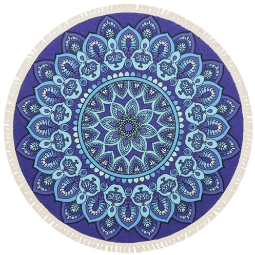 Terafeels Kitchen Rug Navy Blue Mandala Round Bohemian Round Table Cloth Home Decor Yoga Mat Meditation Picnic Rugs 2ft Circle for Bedroom Living Room Kitchen Entryway Dia 60cm, 298060
