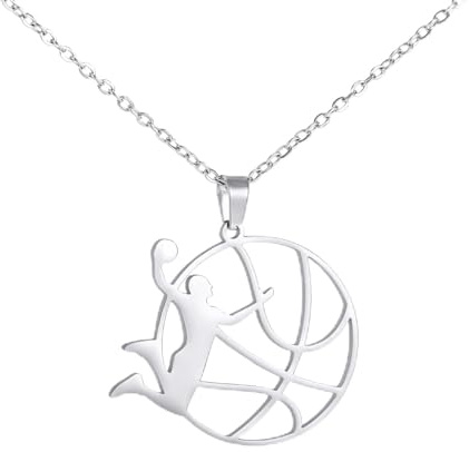 TEAMER Collier de basket-ball en forme de cœur, pendentif de sport, en acier inoxydable, bijoux uniques pour les amateurs de basket-ball (Basket-ball Dunk - Argent)