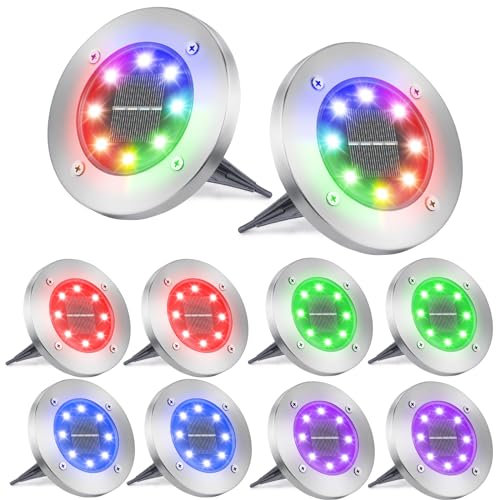 Qedertek 8 Pack Luz Solar Exterior Jardin 8 LED Luces Solares de Tierra, Lampara Solare Exterior IP65 Impermeable RGB Luces Solares para Césped, Patio, Camino, Escalón, Entrada de Garaje