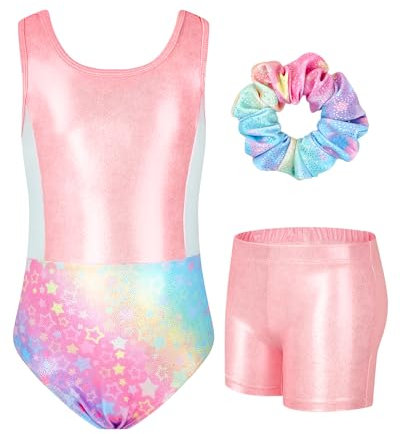 JiAmy Turnanzug Mädchen, Gymnastikanzug Mädchen Kinder Glitzer Gymnastik Turnanzug Leotard mit Strasssteine Set für 3-12 Jahre