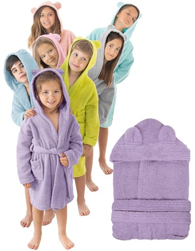 LEBENGOOD - Peignoir de bain enfant, et Robe de Chambre: Fille et Garçon - 100% coton OEKO-TEX®. - 2 poches, ceinture, Capuche avec Oreilles, en peluche très doux