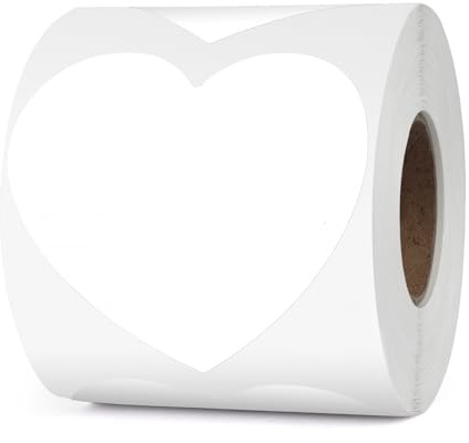 YIKIADA vita termoetiketter vinyl 76 mm hjärta självhäftande rulle presentklistermärken vattentät skrivare termoetiketter för logotyp streckkod bröllop årsdag alla hjärtans dag 500 stycken