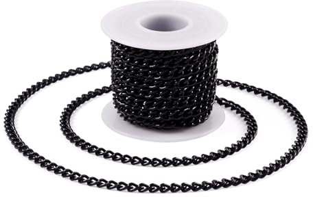 Craftdady Catena a maglia barbazzale in alluminio, 5 m, colore nero, ovale, non saldata, intrecciata, 7 x 5 mm, per la creazione di collane, bracciali e gioielli
