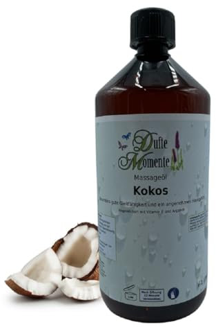 Dufte Momente Massageöl Kokos – 1 Liter – Pflanzenölbasis mit Kokosduft – cremig & pflegend – für Massage & Wellness – vegan & Made in Germany