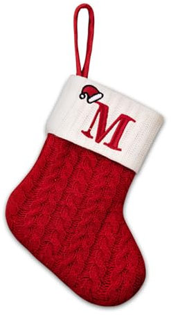 Putentfun Nikolausstrumpf Personalisiert mit Buchstaben Weihnachtsstrümpfe 20 cm Bestickter Nikolausstrumpf Christmas Stockings Weiß Bündchen Kamin hängende Ornamente Geschenkhalter für Weihnachtsbaum