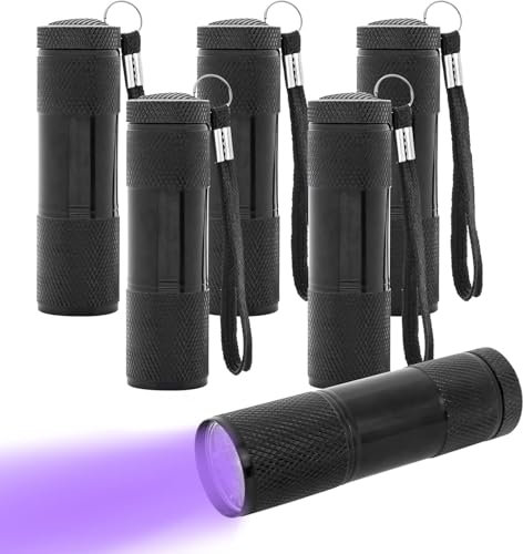 Xaztr 6Pcs UV Black Light Flashlight, 9 LED 395nm UV Handheld Blacklight Flashlights, Ultraviolet Blacklight Flashlight Detector UV Torch Light Bulk for Pets Urine and Stains
