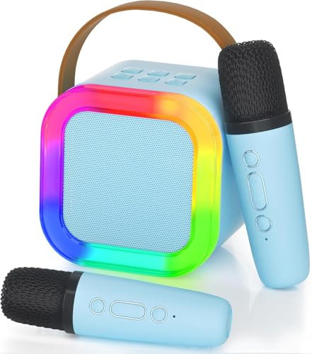 WY8 Karaoke Machine for Kids, Karaoke Gifts for Girls and Boys Ages 4, 5, 6, 7, 8, 9, 10, 12+ Year Old, Birthday Party, 4-12 Years Christmas Kids Toys Gift,LED Lights & Dual Mics (Blue)