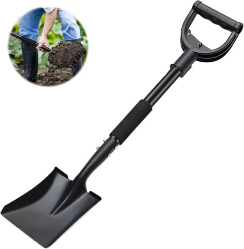 Pala de Cabeza Cuadrada Negro Mate, Pala Punta, 78cm Pala para Excavar da Jardín en Acero con Mango en D