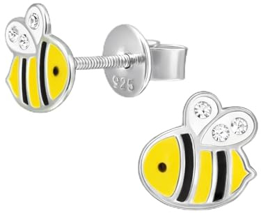 Monkimau Bienen Kinder Premium Ohrringe 925 | 925 Silber | Mädchen Ohrstecker Schmuck | Hypoallergen & Nickelfrei | Kinderohrringe Geschenkidee