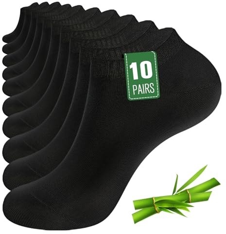 SockWaddles 10 Pairs Bamboo Trainer Socks for Mens Womens and Ladies, Low Cut Ankle Seamless Socks, Moisture-Wicking Short Athletic Socks for Sports, Running, Gym, Casual, Black, 6-8