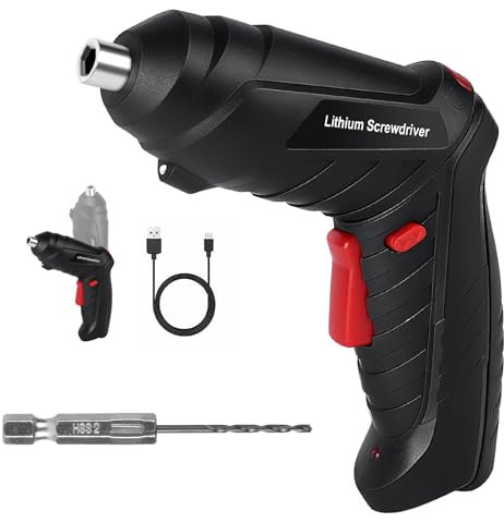 Flintronic Atornillador Eléctrico 3.5N.m, Recargable Destornillador y Carga USB Cable, 1300 MAh 3.6 V + 1 Taladros, 2 Direcciones de Rotación y Lámpara LED, para Artesanos
