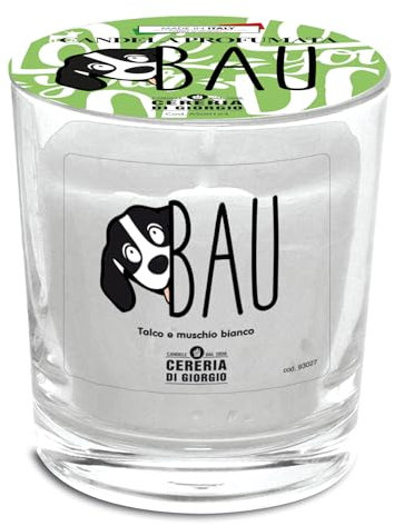 Candela Bau- in Bicchiere Profumata - Fragranza Talco e Muschio Bianco- Anallergica per Cani- Made in Italy- Cereria Di Giorgio