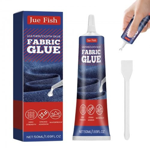 Colla per Tessuti 50ml, Adesivo Tessile Extra Forte e Permanente, Collas per Stoffa Trasparente per Riparazioni di Abiti, Pelle, Artigianato, Tappezzeria, Materiali, Tessuti, Feltro e Stemmi